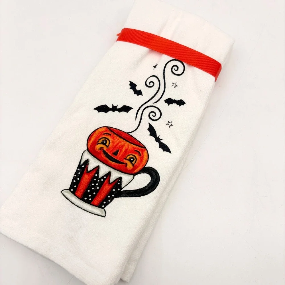 Johanna Parker Carnival Cottage Halloween Pumpkin Mug Embroidered Tea Towel New‎